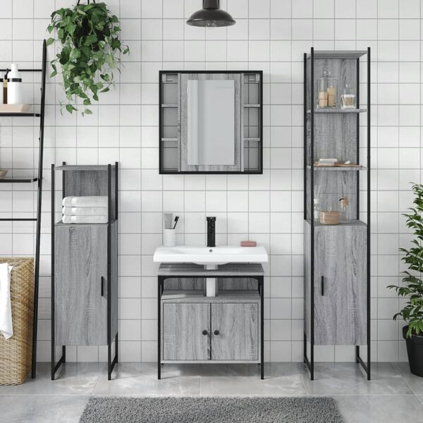 vidaXL 4 Piece Bathroom Cabinet Set Grey Sonoma Engineered Wood