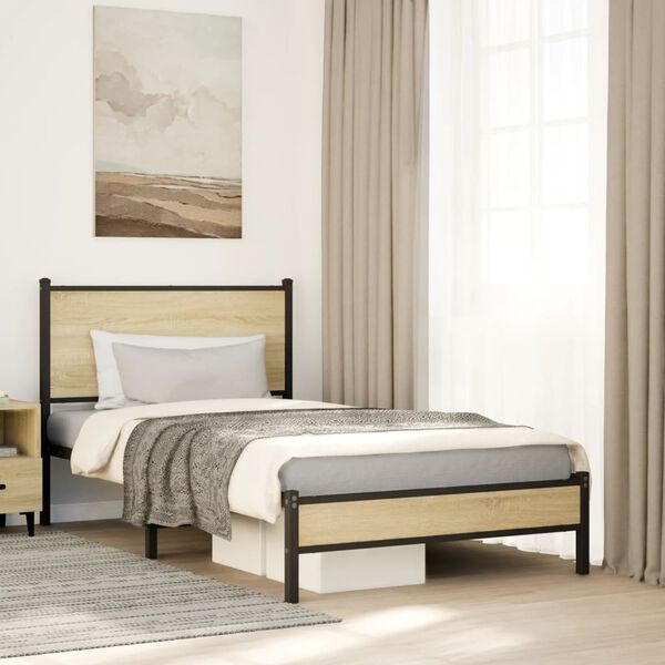 vidaXL Metal Bed Frame without Mattress Sonoma Oak 100x190 cm