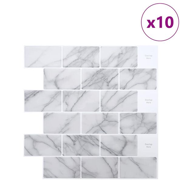 vidaXL Subway Tile 10 pcs White Marble 30.5 x 30.5 cm