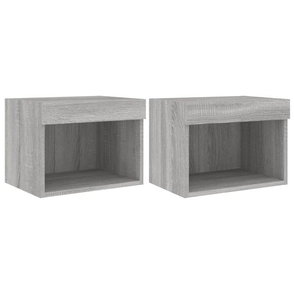 vidaXL Bedside Cabinets with LED Lights Wall-mounted 2 pcs Grey Sonoma