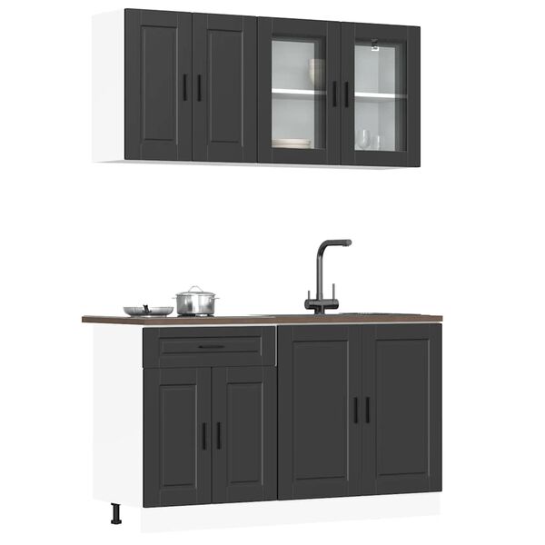 vidaXL 4 Piece Kitchen Cabinet Set Porto Black Engineered Wood