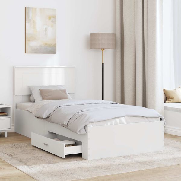 vidaXL Bed Frame White and Silver 75 x 190 cm Engineered Wood
