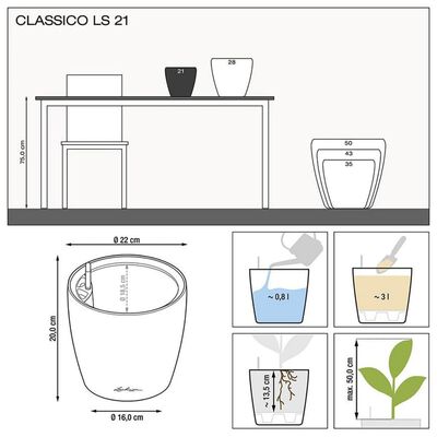 LECHUZA Table Planter CLASSICO Premium 21 LS ALL-IN-ONE High-gloss White