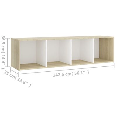 vidaXL TV Cabinet White and Sonoma Oak 142.5x35x36.5 cm Engineered Wood