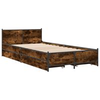vidaXL Bed Frame with Drawers Smoked Oak 75x190 cm Small Single Engineered Wood
