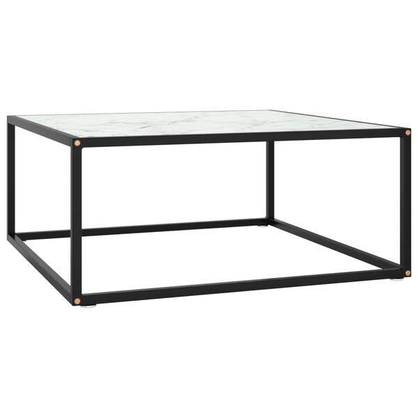 vidaXL Coffee Table Black with White Marble Glass 80x80x35 cm