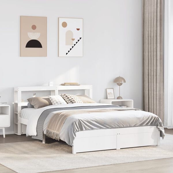 vidaXL Bed Frame with Headboard without Mattress White 135x190 cm Double