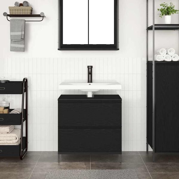 vidaXL Bathroom Basin Cabinet with Drawers Black Oak 60x34.5x60 cm