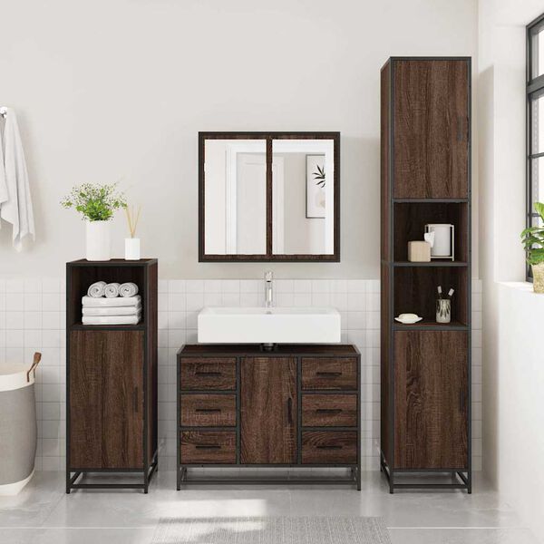vidaXL Bathroom Sink Cabinet Brown Oak 80x33x60 cm Engineered Wood