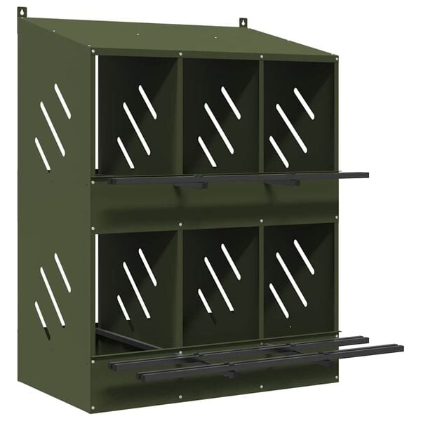 vidaXL Chicken Nesting Box with 6 Compartments Olive Green Metal