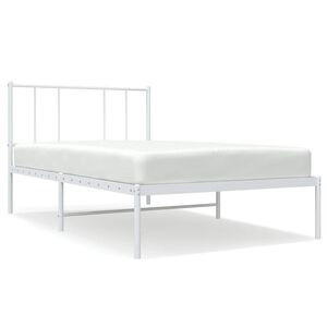 vidaXL Metal Bed Frame without Mattress with Headboard White 100x200cm