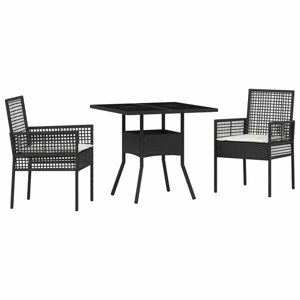 vidaXL Garden Dining Set 3 pcs Black Poly Rattan