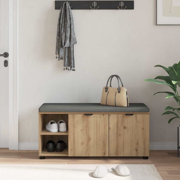 vidaXL Hall Bench with Cushion with Shelf Artisan Oak 100 x 38 x 46 cm