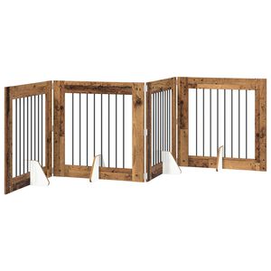 vidaXL Foldable Dog Gate with Stands 4 pcs Old Wood 321 cm