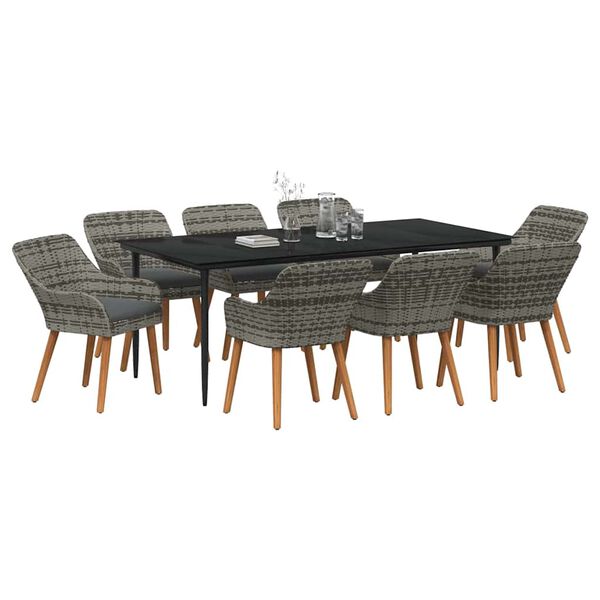 vidaXL Garden Dining Set with Cushion 9 pcs Grey Poly Rattan