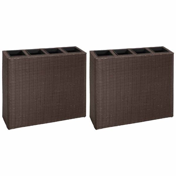vidaXL Garden Raised Bed with 4 Pots 2 pcs Poly Rattan Brown(2x41085)