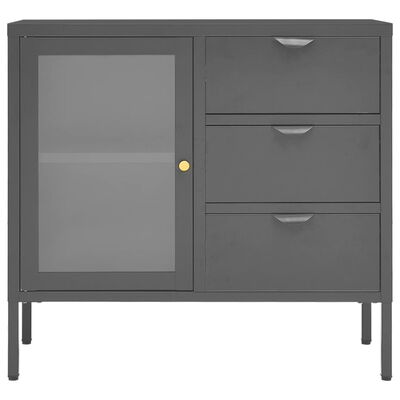 vidaXL Sideboard Anthracite 75x35x70 cm Steel and Tempered Glass