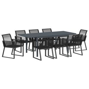 vidaXL Garden Dining Set 9 pcs Black Poly Rattan