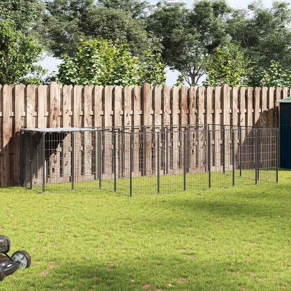 vidaXL Dog Kennel Black 8.47 m&sup2; Steel