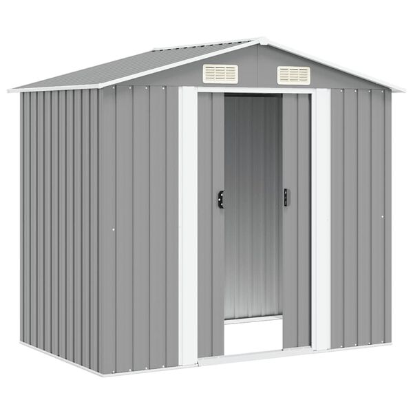 vidaXL Garden Storage Shed Grey Metal 204x132x186 cm