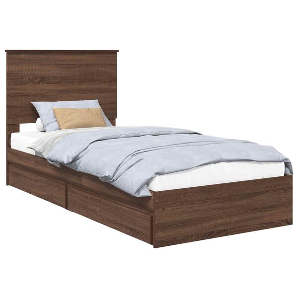 vidaXL Storage Bed with Drawer Brown Oak 90 x 200 cm Engineered Wood