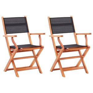vidaXL Folding Chairs 2 pcs Black Solid Eucalyptus Wood and Textilene