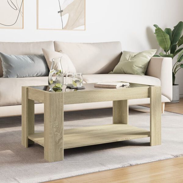 vidaXL Coffee Table with LED Sonoma Oak 93x53x45 cm Engineered Wood