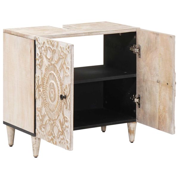 vidaXL Bathroom Sink Cabinet White 62 x 33 x 58 cm Solid Mango Wood