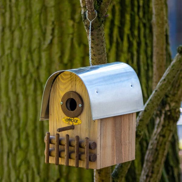 dobar Bird Nesting Box "Amber" with Zinc Rounded Roof Natural and Silver