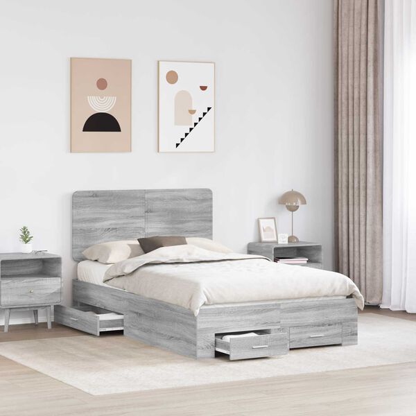 vidaXL Bed Frame with Drawer Grey Sonoma 120 x 200 cm Engineered Wood