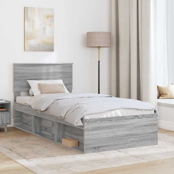 vidaXL Bed Frame Grey Sonoma 90 x 200 cm Engineered wood