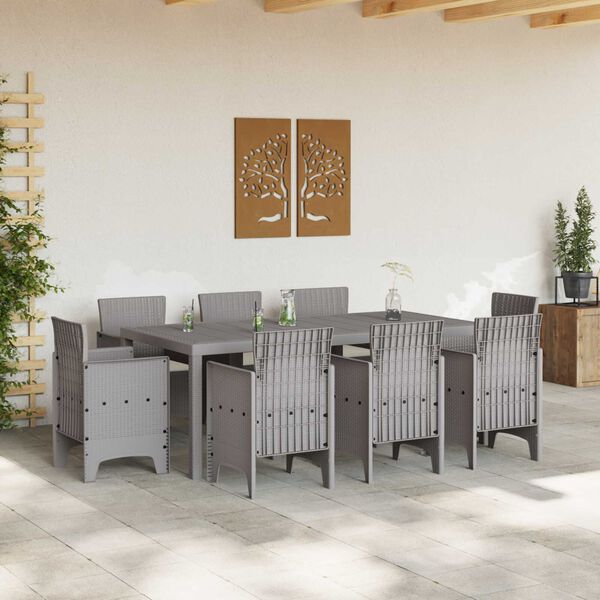 vidaXL Garden Dining Set 9 pcs Light Grey Polt rattan