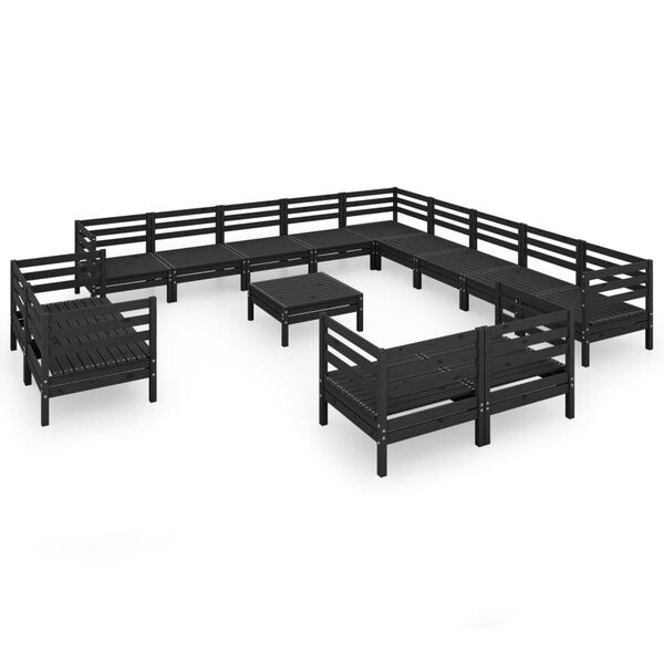 vidaXL 14 Piece Garden Lounge Set Solid Wood Pine Black
