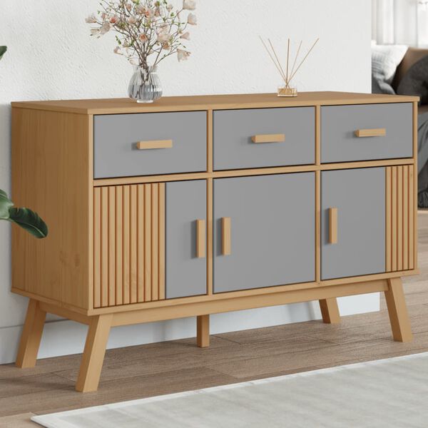 vidaXL Sideboard OLDEN Grey and Brown 114x43x73.5 cm Solid Wood Pine