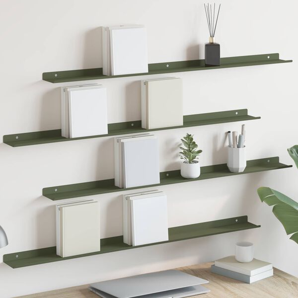 vidaXL Floating Shelf 4 pcs Olive Green 100 x 9 x 2.5 cm Steel