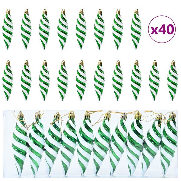 vidaXL Christmas Spiral Shape Ball 40 pcs Green
