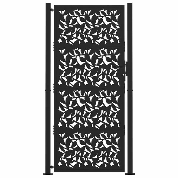 vidaXL Garden Gate Black 100x200 cm Steel Leaf Design