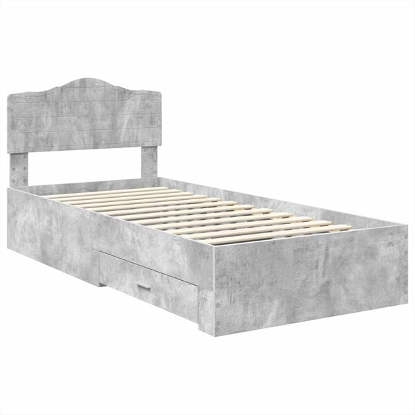 vidaXL Bed Frame with Drawer Concrete Grey 90 x 200 cm Engineered Wood