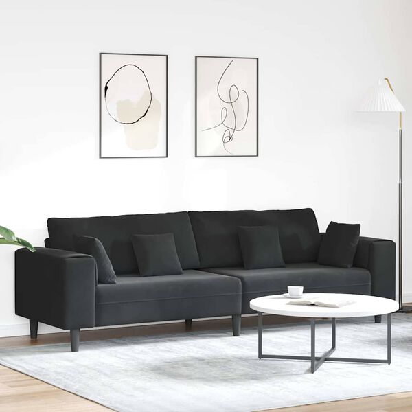 vidaXL Velvet Sofa with Cushion Black 208 cm Velvet