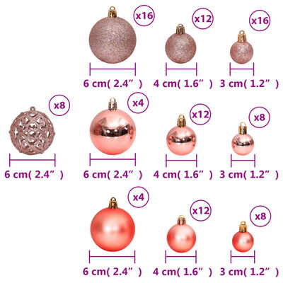 vidaXL Christmas Baubles 100 pcs Pink and Rose 3 / 4 / 6 cm
