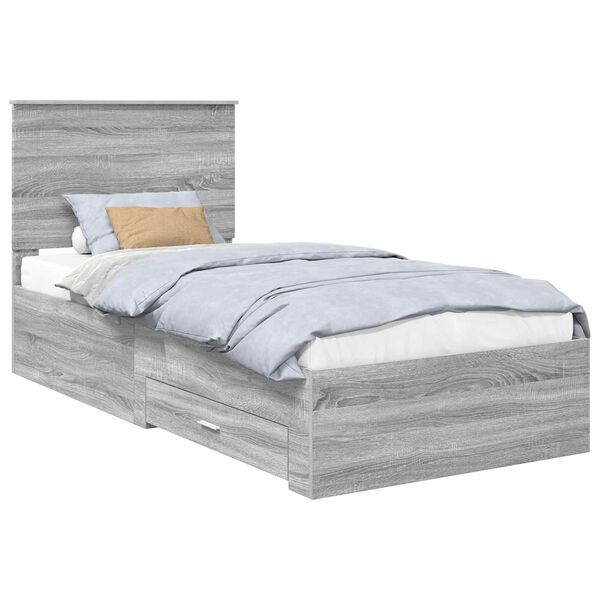 vidaXL Bed Frame Grey Sonoma and Silver 75 x 190 cm Engineered Wood