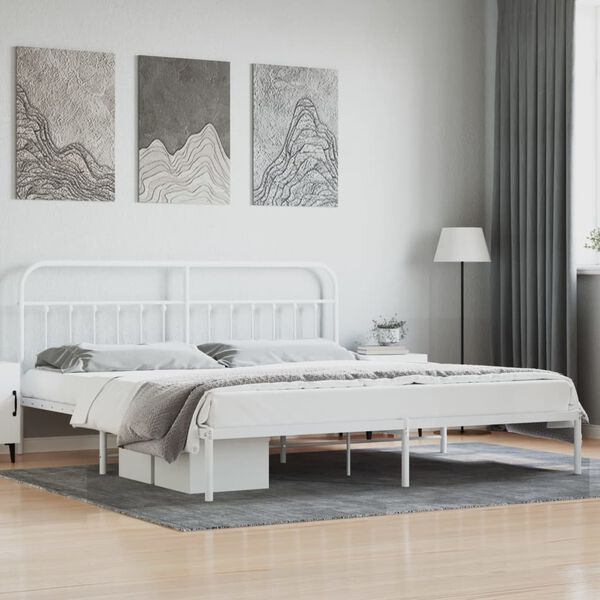 vidaXL Metal Bed Frame without Mattress with Headboard White 200x200cm