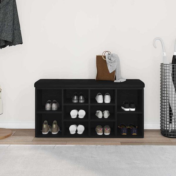 vidaXL Shoe Bench Black Oak 102 x 32 x 50 cm Engineered wood