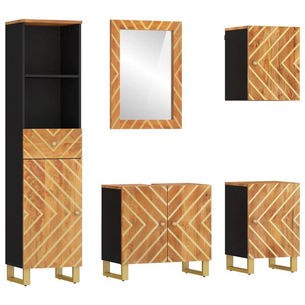vidaXL 5 Piece Bathroom Cabinet Set Brown and Black Solid Wood Mango