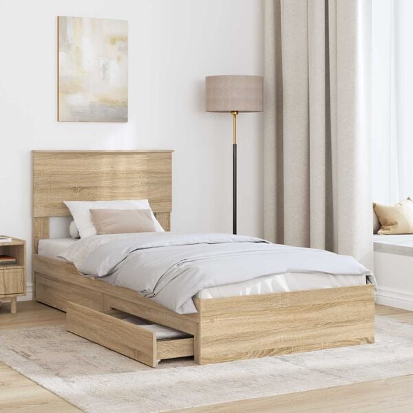 vidaXL Storage Bed with Drawer Sonoma Oak 90 x 190 cm Engineered Wood