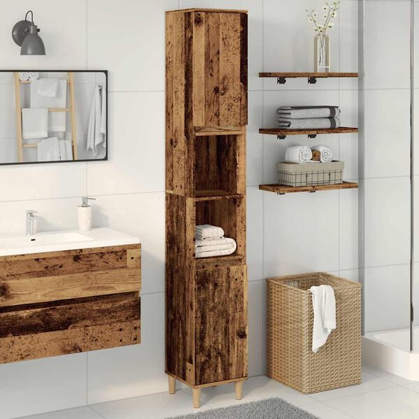 vidaXL Bathroom Cabinet Old Wood 30x30x190 cm Engineered Wood