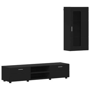 vidaXL TV Cabinet Set with Drawer FLORIN Black Engineered Wood