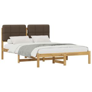 vidaXL Bed Frame with Upholstered Headboard Whitewash and Taupe