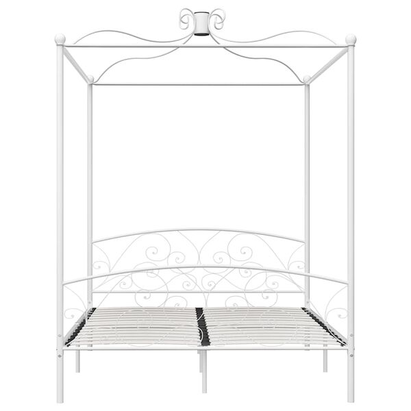 vidaXL Canopy Bed Frame without Mattress White Metal 180x200 cm Super King