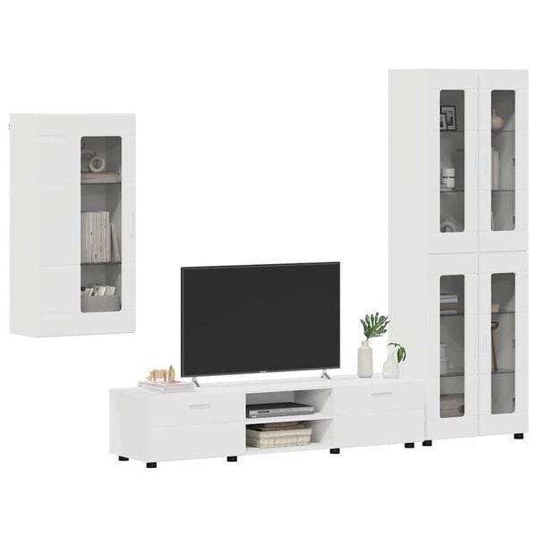 vidaXL TV Cabinet Set with Drawer FLORIN White Engineered Wood